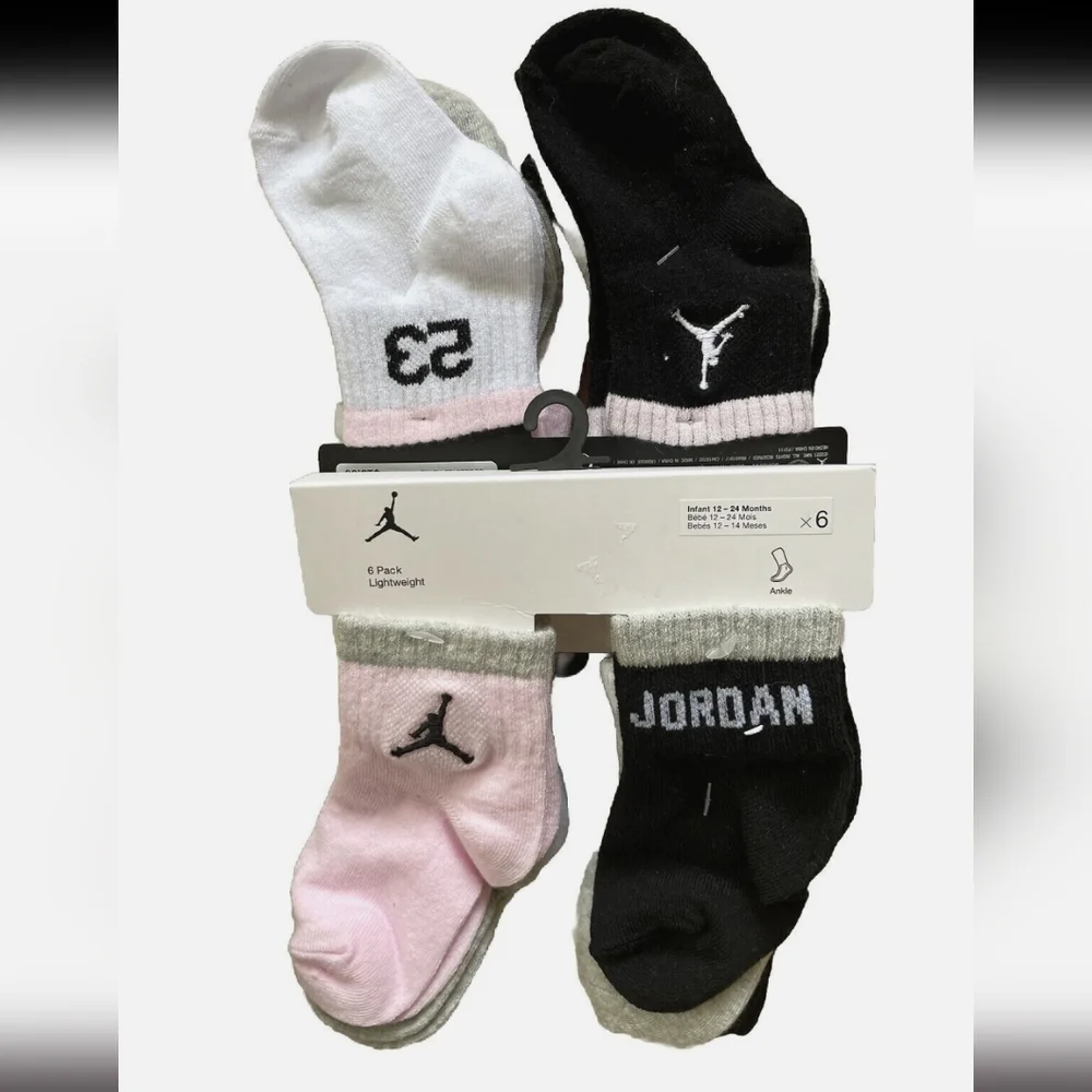 Nike Air Jordan 6 Pack Lightweight Ankle Multi-Pack Socks Girl 6-12 Months NWT